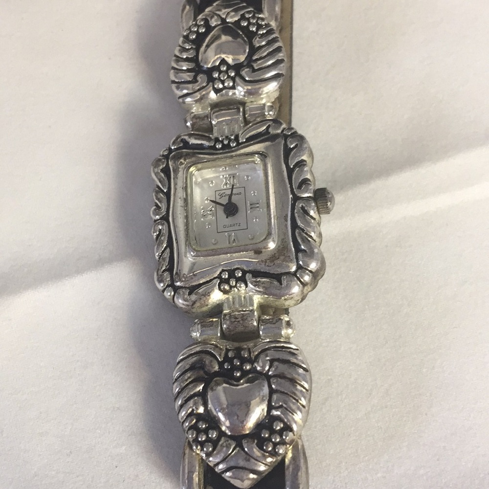 Brighton watch black leather strap ornate …